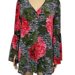 Fig and Flower Anthropologie Blouse Button up Women Medium Size Bell Sleeve